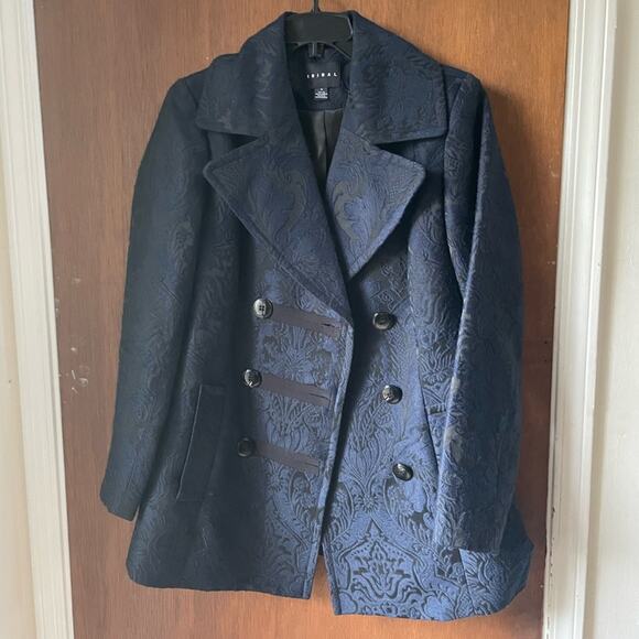 Y2K Blue brocade peacoat retro - Picture 2 of 10